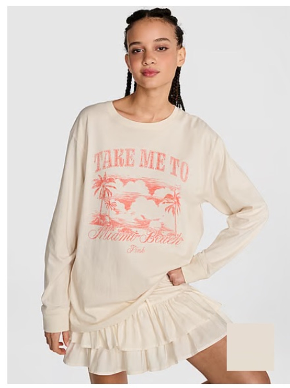NWT Pink by Victoria’s Secret Campus Cotton Long-Sleeve Tee w/Miami Beach S & L